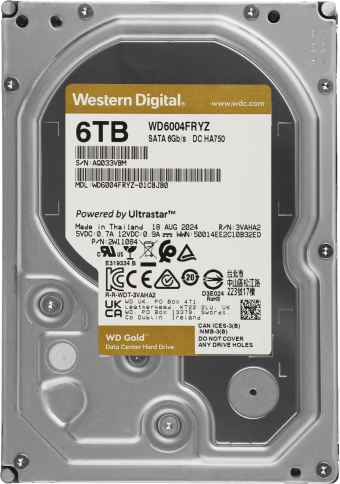 Жесткий диск WD SATA-III 6TB WD6004FRYZ Server Gold 512E (7200rpm) 256Mb 3.5" [WD6004FRYZ] фото 1