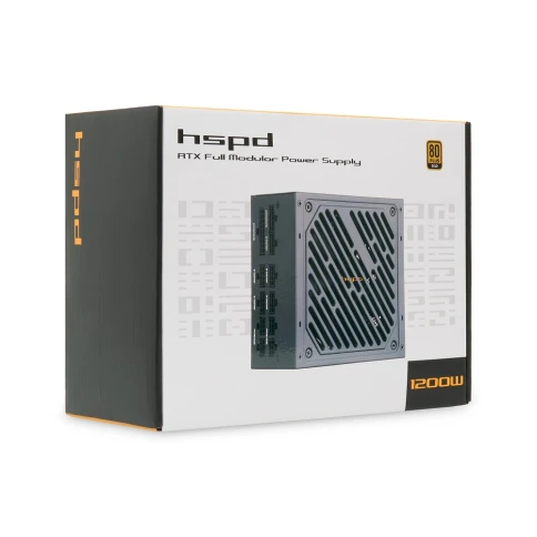 Блок питания/ Power Supply HSPD, 1200W 80+ Gold (ATX, 2.52, Full modular, 1x24(20+4)pin 600mm, 2xCPU 8(4+4)pin 700mm, 2xPCIe*2 8(6+2)pin 600+150mm, 2xSATA*3 500+150+150mm, 1xMOLEX*3 500+150+150mm , Active, 120x120mm, 150x140x86mm, APFC, OVP, OPP, SCP, UVP фото 6