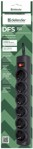 Defender DFS 151 (1.8 м, 6 розеток) фото 2