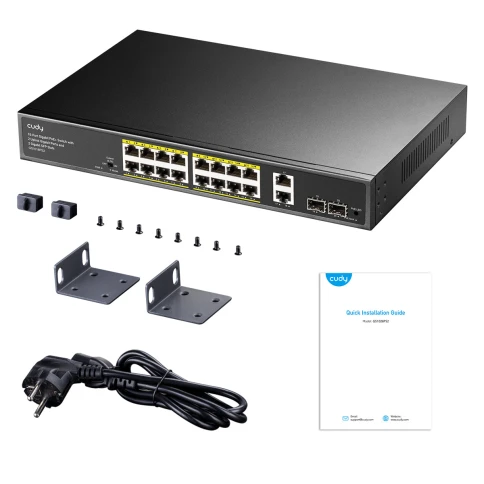 Коммутатор/ 16-10/100/1000 BASE-T Gigabit ports, 2-Port 10/100/1000 BASE-T Gigabit Uplink ports, 2-1000 BASE-X SFP Slot, 16-port IEEE 802.3at PoE+ Injector, 200 watts total Power budget, Supports PoE power up to 30W for each PoE port, Extend Mode (Transmi фото 3