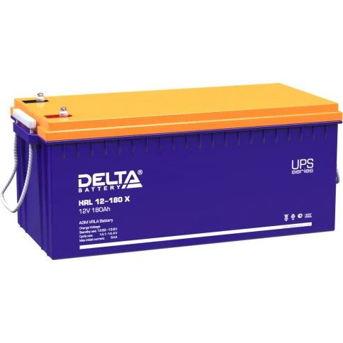 Батарея DELTA серия HRL-X, HRL 12-180 X, напряжение 12В, емкость 180Ач (разряд 10 часов),  макс. ток разряда (5 сек.) 980А, макс. ток заряда 54А, свинцово-кислотная типа AGM, клеммы под болт М8, ДxШxВ 522х238х218мм., вес 62кг., срок службы 12 лет. фото 1
