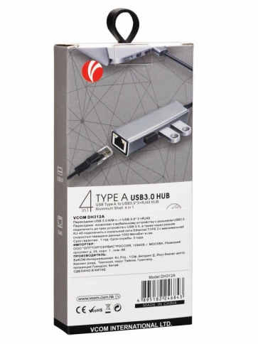 Переходник/ Переходник USB 3.0 -->RJ-45 1000Mbps+3 USB3.0, Aluminum Shell, 0.2м VCOM <DH312A> фото 3