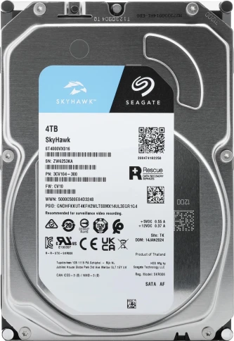 Жесткий диск/ HDD Seagate SATA3 4Tb 5400 Skyhawk Surveillance 256Mb 1 year warranty (replacement ST4000VX013, ST4000VX005) фото 1