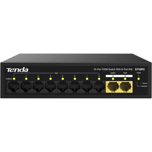 Коммутатор/ Tenda S110PC 10-Port 100M Lite PoE Switch with 8-Port PoE фото 1