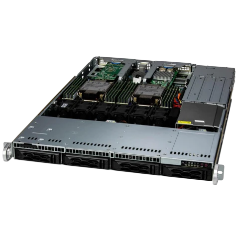 Серверная платформа/ SYS-611C-TN4R (bundle4): 1U / 2x LGA-4677 / 16x DDR5 RDIMM / 4x 2.5 NVMe*/SATA/SAS* / 1x SSD NVME 400GB, M.2 / 1x 2-ports GbE RJ45 Intel i350-AM2 / 2x 860W Power  (4 SATA config, Fan+ Heatsink Upgrade, + TPM 2.0) фото 1