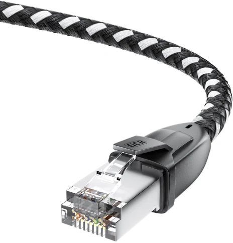 GCR PRO Патч-корд PROF прямой 5.0m, UTP медь кат.6А, STRONG черно-белый в оплетке текстиль, ethernet high speed 10 Гбит/с, T568B фото 2