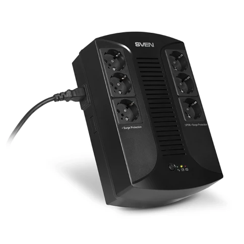 ИБП SVEN UP-L1000E, линейно-интерактивный, AVR, 1000ВА, 510Вт, 6 евро розеток 6*CEE7/4 (3х UPS/сетевой фильтр+3 x сетевой фильтр) , LED-индикация, черный, габариты 185 ? 280 ? 95мм, 5.9кг/ UPS SVEN UP-L1000E line-interactive, AVR, 1000VA, 510W, 6*CEE7/4 ( фото 6