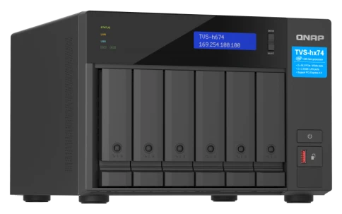 Сетевое хранилище без дисков/ ENTERPRISE QNAP TVS-h674-i5-32G QTS hero NAS, 6 x 3.5 "/ 2.5", 2 x M.2 NVMe, Intel Core i5-12400 6-core /12-thread up to 4.4 GHz, 32 GB  DDR4 (2 x 16 GB) up to 64 GB ( 2 x 32 GB), 2x 2.5 GbE BASE-T, HDMI port фото 2