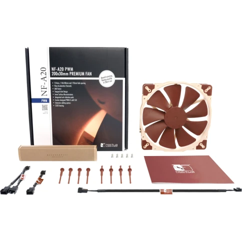 Кулер для корпуса/ Case Cooler Noctua NF-A20 PWM (200x200x30mm, 4-pin PWM, 86.46CFM, 18.1dBA, 800RPM, Beige/Brown) фото 4