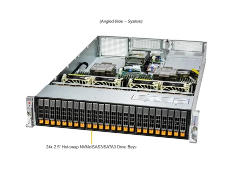 Серверная платформа/ SYS-221H-TN24R (bundle12): 2U / 2x LGA-4677 / 32x DDR5 RDIMM / 24x Hs 2.5" NVMe*/SATA/SAS*/ 1x SSD NVME 480GB, M.2 / 1x Dual-Port 1GbE RJ45 / 2x 1200W Power (24 NVME config, Fan+ Heatsink Upgrade) фото 4