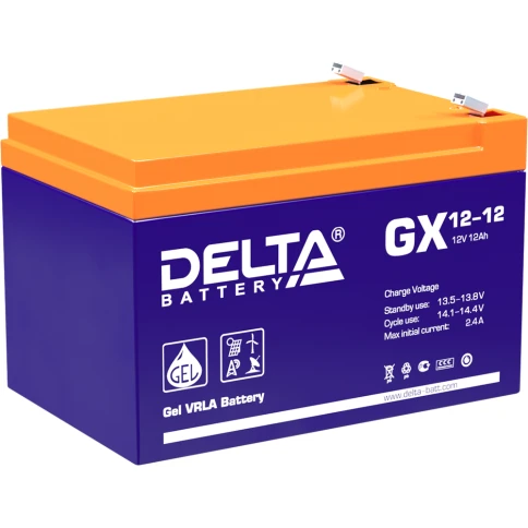 Батарея DELTA серия GX, GX 12-12, напряжение 12В, емкость 12Ач (разряд 20 часов),  макс. ток разряда (5 сек.) 180А, макс. ток заряда 2.3А, свинцово-кислотная типа GEL, клеммы F2, ДxШxВ 151х98х95мм., вес 3.67кг., срок службы 15 лет./ Battery DELTA series G фото 1