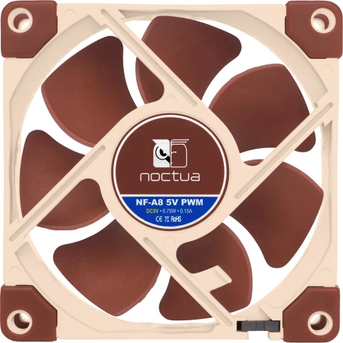Кулер для корпуса/ Case Cooler Noctua NF-A8 5V PWM (80x80x25mm, 4-pin PWM, 32.6CFM, 17.7dBA, 2200RPM, Beige/Brown) фото 4