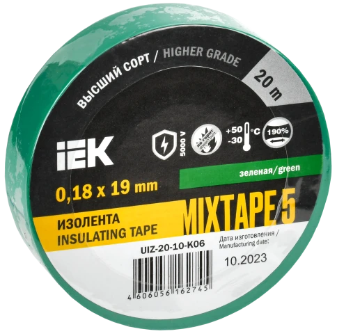 MIXTAPE 5 Изолента 0,18х19мм зеленая 20м IEK фото 1