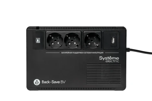 ИБП Systeme Electric Back-Save BV 400 ВА, автоматическая регулировка напряжения, 3 розетки Schuko, 230 В, 1 USB Type-A фото 9
