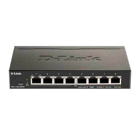 Коммутатор/ DGS-1100-08PV2 Управляемый L2 PoE-коммутатор, 8х1000Base-T PoE, PoE-бюджет 64 Вт, Web-интерфейс, SNMP фото 2