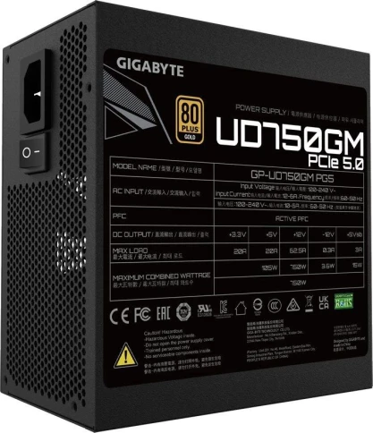 Блок питания Gigabyte ATX 750W GP-UD750GM PG5 80+ gold (20+4pin) APFC 120mm fan 8xSATA Cab Manag RTL [GP-UD750GM PG5] фото 4
