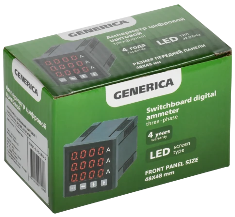 Амперметр цифр. щит. 3-ф. 48х48 LED GENERICA фото 2