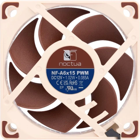 Кулер для корпуса/ Case Cooler Noctua NF-A6x15 PWM (60x60x15mm, 4-pin PWM, 23.4CFM, 19.8dBA, 3500RPM, Beige/Brown) фото 4