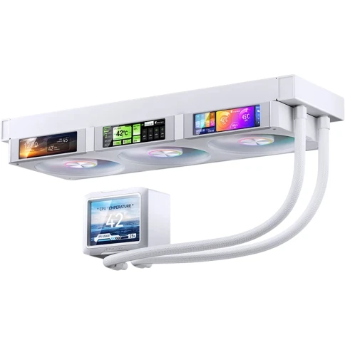 Система жидкостного охлаждения/ Water Cooling System JONSBO TF3-360SCW White (320W, 360mm, LED, White, ARGB/ Fans: 3x120mm, 62.4CFM, 37.3dBA, 2400RPM/ Pump height 63mm, 30dBA, 2500RPM, Rad thickness 27mm/ S: 1851, 1700, 1200, 115X, 2011, 1366, AM5, AM4) фото 2