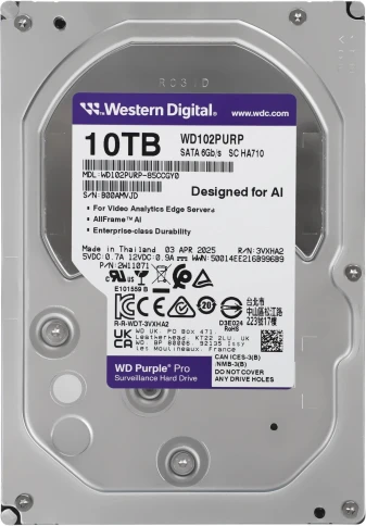 Жесткий диск/ HDD WD SATA3 10Tb Purple Pro 7200 512Mb 1 year warranty фото 1
