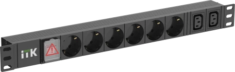 ITK PDU 6 розеток нем. ст. + 2 С13 LED 1U вх. С14 алюмин. фото 1