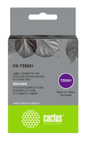 -/ Картридж ленточный Cactus CS-TZE651 TZe-651 черный для Brother 1010/1280/1280VP/2700VP фото 1