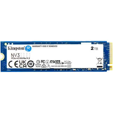 Твердотельный накопитель/ Kingston SSD NV3, 2000GB, M.2(22x80mm), NVMe, PCIe 4.0 x4, 3D TLC, R/W 6000/5000MB/s, TBW 640, DWPD 0.2 (60 мес) фото 1