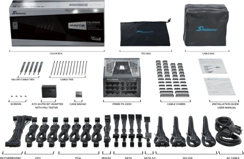 Блок питания Seasonic ATX 2200W Prime PX-2200 Gen.5 80+ platinum (20+4pin) APFC 135mm fan 18xSATA Cab Manag RTL [PX-2200 SRP-PPX222-A5A22ST] фото 11