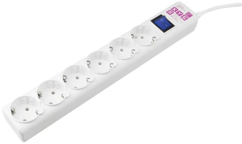 Фильтр-удлинитель Power Cube 3,0 м 6 розеток с заземлением (белый) 16А/3,5кВт/ Surge protector Power Cube 3,0 m 6 outlets (white) 16A / 3,5kVt фото 2