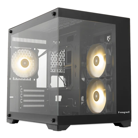 Корпус без блока питания/ Case HSPD F330, Panoramic Mini-tower, Black, TG, 0.5 SPCC, 3x120mm ARGB (FN027) mATX, mITX 160/400/200mm 1x2.5", 2x3.5", 4xPCI 1xUSB-C 3.0, 2xUSB-A1.0 428x280x375mm фото 1