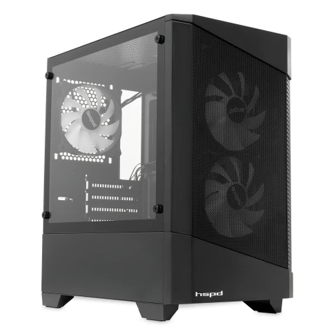 Корпус без блока питания/ Case HSPD M330, Mesh Mini-tower, Black, TG, 0.6 SPCC, 3x120mm ARGB (M11-120) mATX, mITX 175/330/160mm 2x2.5", 2x3.5", 4xPCI 1xUSB-A 3.0, 2xUSB-A1.0 365x216x405mm фото 3