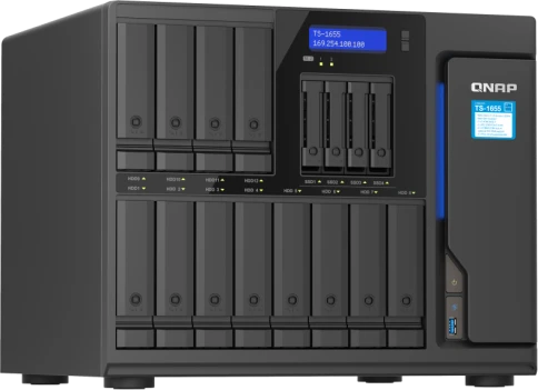 Сетевое хранилище без дисков/ SMB QNAP TS-1655-8G NAS 16-Bay (12x 3.5"/2.5" HDD/SSD bays + 4x 2.5" SSD bays + 2x M.2 2280 SATA slots), Intel Atom C5125 8-core processor, 2.8GHz, 8 GB DDR4 (1 x 8 GB) up to 128 GB (4 x 32 GB), 2x 2.5 GbE BASE фото 2
