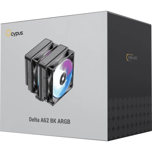 Кулер для процессора/ CPU Cooler Ocypus Delta A62 BK ARGB (260W, 4-pin PWM, 156mm, Al/Cu, 6x6mm, ARGB, 2x120mm, 73CFM, 29dBA, 2000RPM, S: 1851/1700/1200/115X, AM5/AM4, black) фото 8