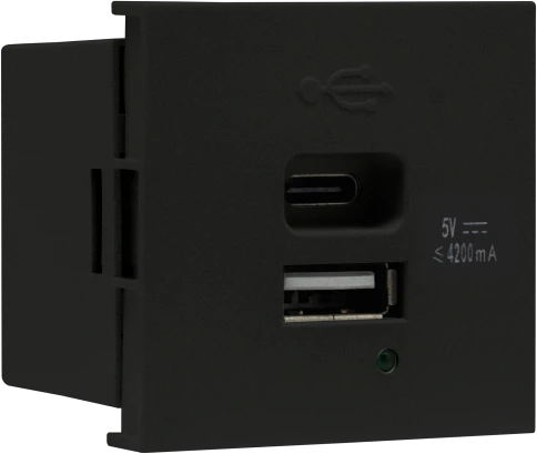 Donel USB зарядное устройство, 4.2A , Type A + C, 2 мод., черн. матовая (45х45мм) фото 1