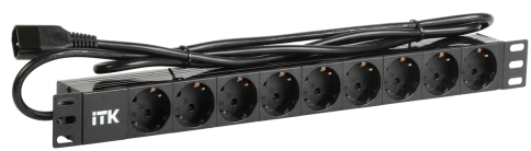 PDU 9 розеток DIN49440 (нем. cтанд.) 1U, шнур 2м вилка IEC 320 C14, алюминиевый профиль, черный фото 1