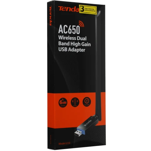 Адаптер Wi-Fi/ Tenda U10 Двухдиапазонный Wi-Fi адаптер, 2,4/5 ГГц, до 633 Мбит/с, передатчик 20 dBm, подключение USB, 1х6dBi внешняя антенна фото 5