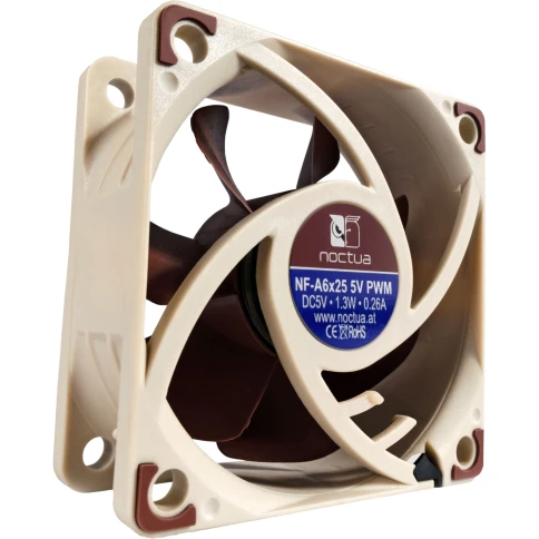 Кулер для корпуса/ Case Cooler Noctua NF-A6X25 5V PWM (60x60x25mm, 4-pin PWM, 29.2CFM, 19.3dBA, 3000RPM, Beige/Brown) фото 2