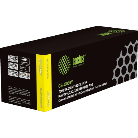 -/ Картридж лазерный Cactus CS-C069Y 069 желтый (1900стр.) для Canon i-SENSYS MF752Cdw MF752/MF754Cdw MF754 фото 2