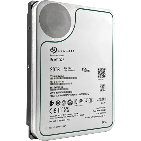 Жесткий диск/ HDD Seagate SATA3 20Tb Exos X22 7200 RPM 512Mb OFFICIAL RECERTIFIED 1 year warranty (replacement ST20000NM007D, ST20000NM002H) фото 1