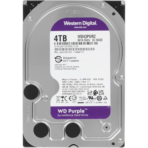 Жесткий диск/ HDD WD SATA3 4TB Purple Surveillancer 5400 RPM 256Mb 1 year warranty фото 1