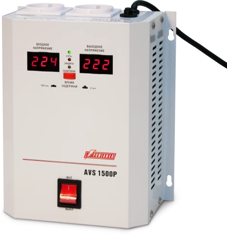 Стабилизатор POWERMAN AVS 1500P, ступенчатый регулятор, цифровые индикаторы уровней напряжения, 1500ВА, 110-260В, максимальный входной ток 12А, 2 евророзетки, IP-20, навесной,   215мм х 270мм х 110мм, 4.3 кг./ Stabilizer POWERMAN AVS 1500P, step-type regu фото 1