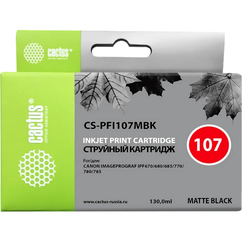 -/ Картридж струйный Cactus CS-PFI107MBK черный матовый (130мл) для Canon IP iPF670/iPF680/iPF685/iPF77 фото 1